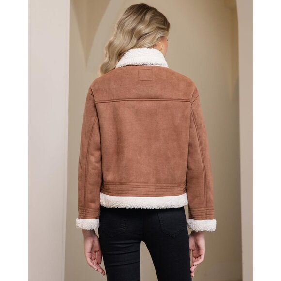 ⚡Women's Dark Brown Fur Winter Coat Warm Thick Fur Lined Faux Leather Jacketv - Picture 4 of 6